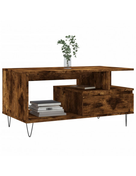 Tavolino da Salotto Rovere Fumo 90x49x45 cm Legno Multistrato