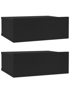Comodini Pensili 2pz Neri 40x30x15 cm in Legno Multistrato 2
