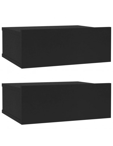 Comodini Pensili 2pz Neri 40x30x15 cm in Legno Multistrato