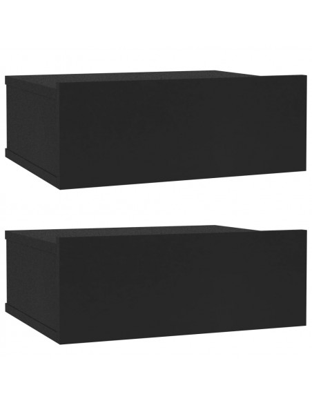 Comodini Pensili 2pz Neri 40x30x15 cm in Legno Multistrato