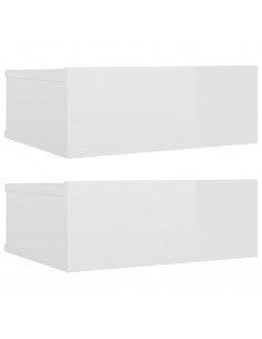 Comodini Pensili 2pz Bianco Lucido 40x30x15cm Legno Multistrato 2