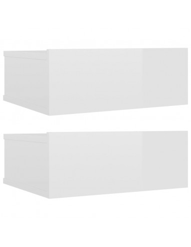 Comodini Pensili 2pz Bianco Lucido 40x30x15cm Legno Multistrato
