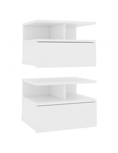 Comodini Pensili 2pz Bianchi 40x31x27 cm in Legno Multistrato