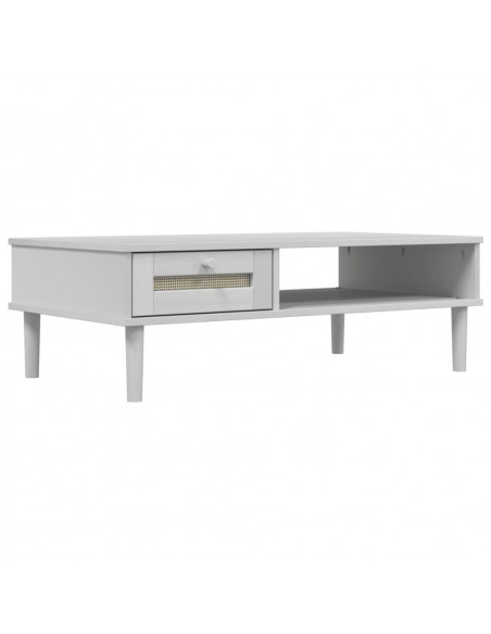 Tavolino SENJA Aspetto Rattan Bianco 100x55x33cm Legno Massello