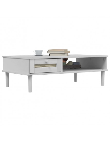 Tavolino SENJA Aspetto Rattan Bianco 100x55x33cm Legno Massello