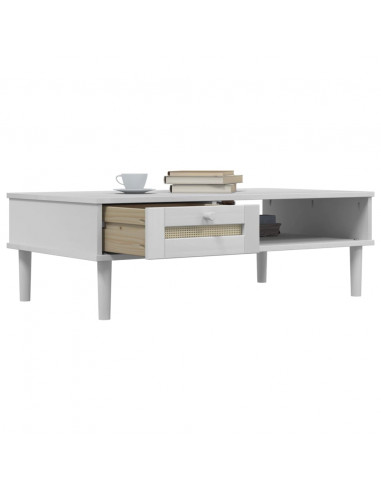 Tavolino SENJA Aspetto Rattan Bianco 100x55x33cm Legno Massello