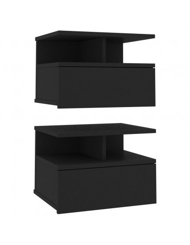 Comodini Pensili 2pz Neri 40x31x27 cm in Legno Multistrato