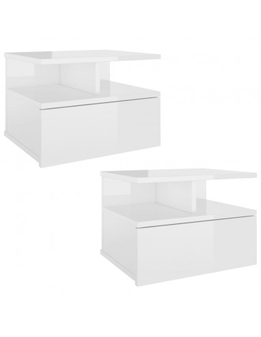 Comodini Pensili 2pz Bianco Lucido 40x31x27cm Legno Multistrato