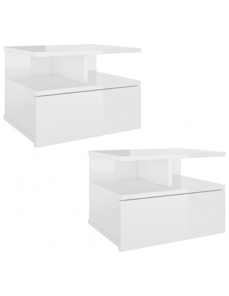 Comodini Pensili 2pz Bianco Lucido 40x31x27cm Legno Multistrato