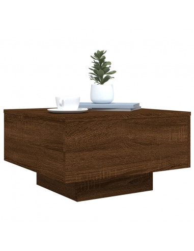 Tavolino da Soggiorno con Luci LED Rovere Marrone 55x55x31 cm