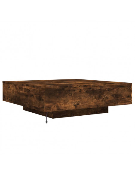 Tavolino da Soggiorno con Luci LED Rovere Fumo 100x100x31 cm