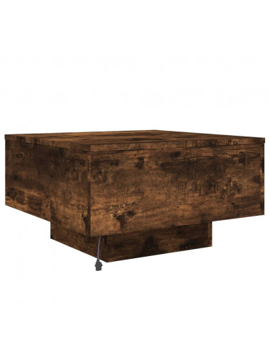 Tavolino da Soggiorno con Luci LED Rovere Fumo 55x55x31 cm