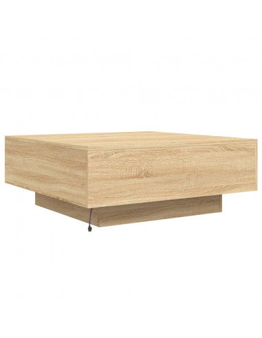 Tavolino da Soggiorno con Luci LED Rovere Sonoma 80x80x31 cm