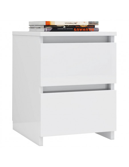 Comodini 2pz Bianco Lucido 30x30x40 cm in Legno Multistrato