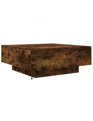 Tavolino da Soggiorno con Luci LED Rovere Fumo 80x80x31 cm