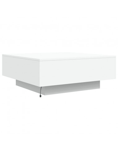 Tavolino da Soggiorno con Luci LED Bianco 80x80x31 cm