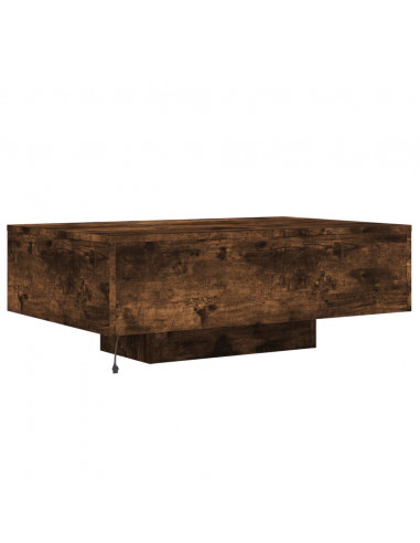 Tavolino da Soggiorno con Luci LED Rovere Fumo 85x55x31 cm