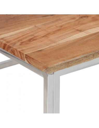 Tavolino Salotto Argento Acciaio Inox e Legno Massello Acacia