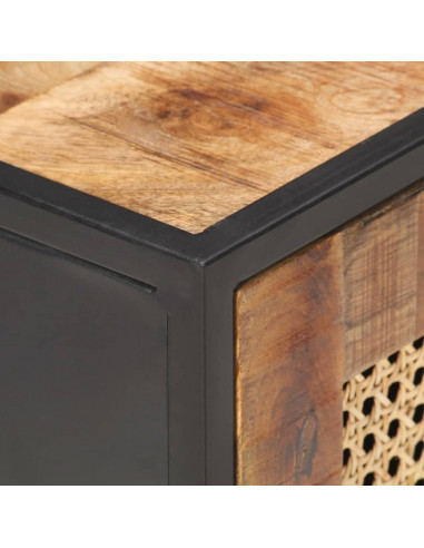 Comodino 40x30x50 cm Legno di Mango Grezzo e Canna Naturale