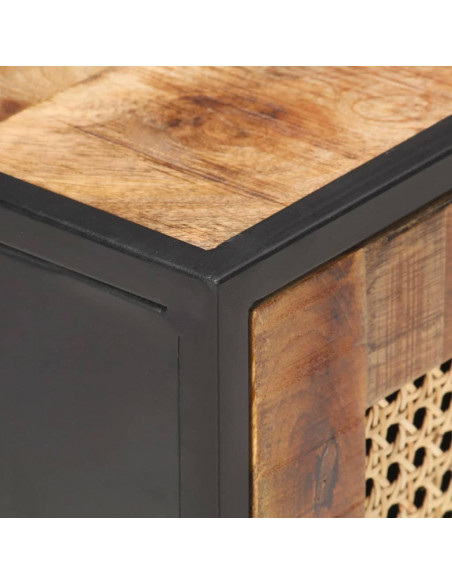 Comodino 40x30x50 cm Legno di Mango Grezzo e Canna Naturale
