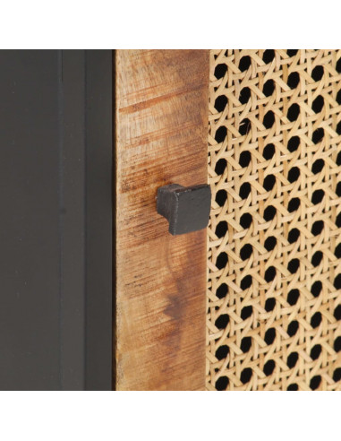 Comodino 40x30x50 cm Legno di Mango Grezzo e Canna Naturale