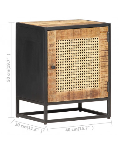 Comodino 40x30x50 cm Legno di Mango Grezzo e Canna Naturale