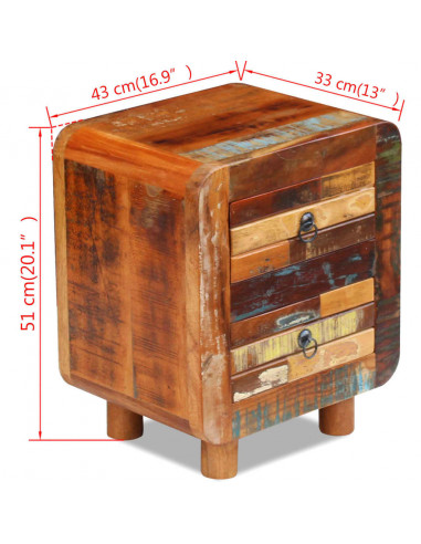 Comodino in Solido Legno di Recupero 43x33x51 cm