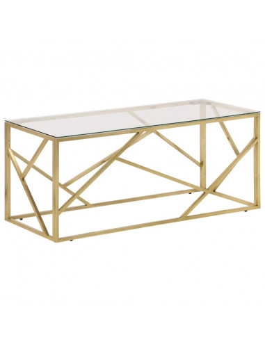 Tavolino Salotto Dorato Acciaio Inossidabile e Vetro Temperato