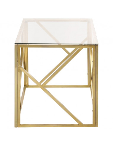 Tavolino Salotto Dorato Acciaio Inossidabile e Vetro Temperato