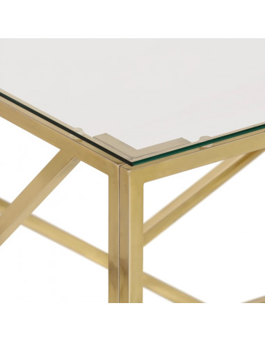 Tavolino Salotto Dorato Acciaio Inossidabile e Vetro Temperato