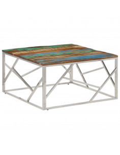 Tavolino Salotto Argento in Acciaio Inox e Legno di Recupero 2