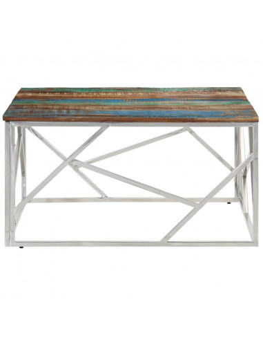 Tavolino Salotto Argento in Acciaio Inox e Legno di Recupero