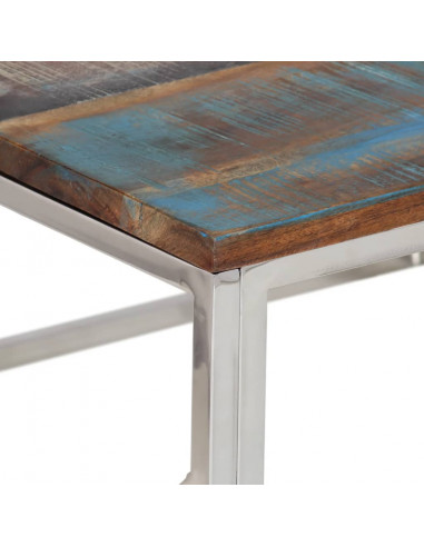 Tavolino Salotto Argento in Acciaio Inox e Legno di Recupero