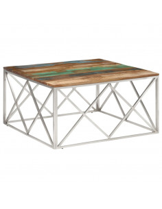 Tavolino Salotto Argento in Acciaio Inox e Legno di Recupero 2