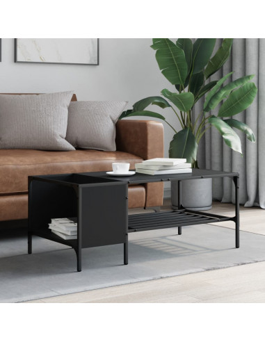 Tavolino Salotto con Ripiano Nero 100x51x40cm Legno Multistrato