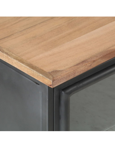 Comodino Grigio 40x30x50 cm in Legno Massello di Acacia