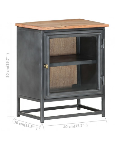 Comodino Grigio 40x30x50 cm in Legno Massello di Acacia