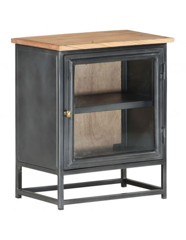 Comodino Grigio 40x30x50 cm in Legno Massello di Acacia