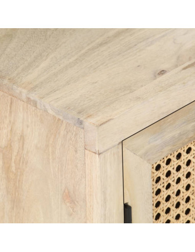 Comodino 40x30x50 cm Legno Massello di Mango e Canna Naturale