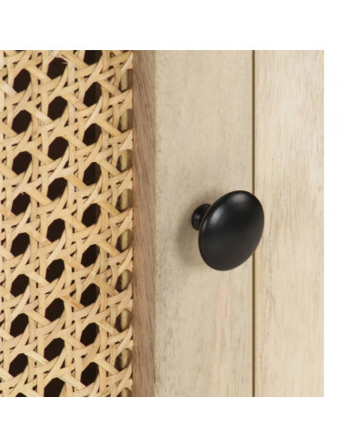 Comodino 40x30x50 cm Legno Massello di Mango e Canna Naturale