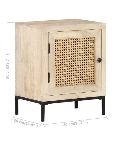Comodino 40x30x50 cm Legno Massello di Mango e Canna Naturale