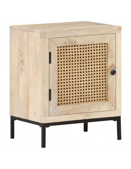 Comodino 40x30x50 cm Legno Massello di Mango e Canna Naturale