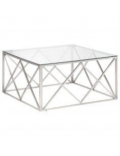 Tavolino Salotto Argento Acciaio Inossidabile Vetro Temperato 2