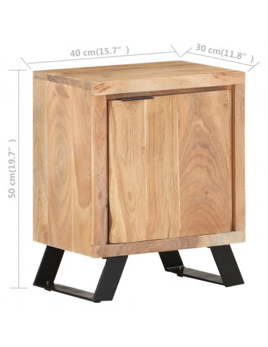Comodino 40x30x50 cm in Legno Massello di Acacia con Bordi Vivi