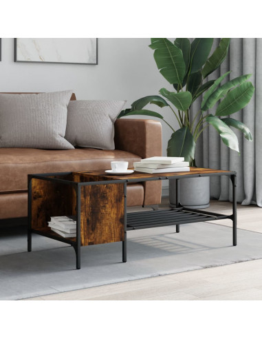 Tavolino Salotto Ripiano Rovere Fumo 100x51x40cm Multistrato