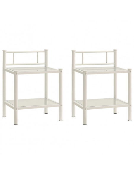 Comodini 2 pz in Metallo Bianco e Vetro Trasparente