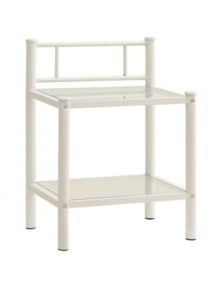 Comodini 2 pz in Metallo Bianco e Vetro Trasparente