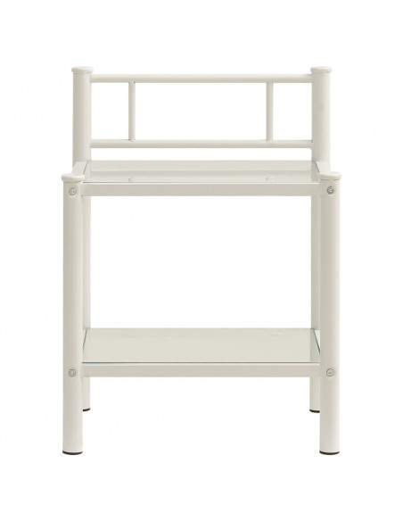 Comodini 2 pz in Metallo Bianco e Vetro Trasparente
