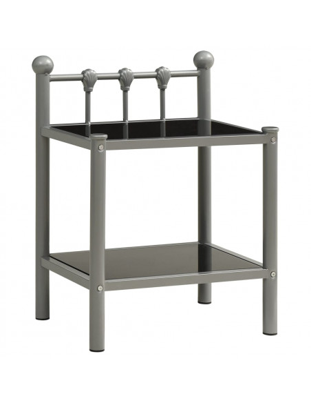 Comodino Grigio e Nero 45x34,5x60,5 cm in Metallo e Vetro