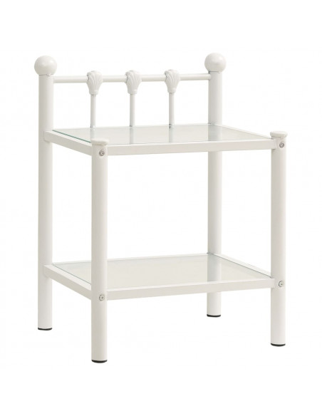 Comodino Bianco e Trasparente 45x34,5x60,5 cm Metallo e Vetro